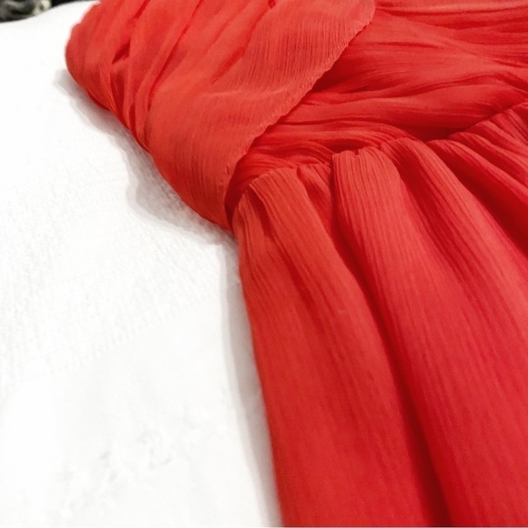 The KOOPLES CARDINAL RED SPAGHETTI STRAPS PLEATED FLOWY MINI CHIFFON DRESS - XS - Picture 9 of 10